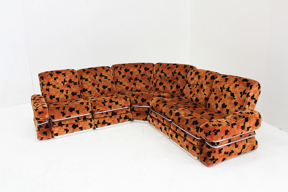 Thumbnail: Vintage Italian Modular Sofa orange velvet 1970s