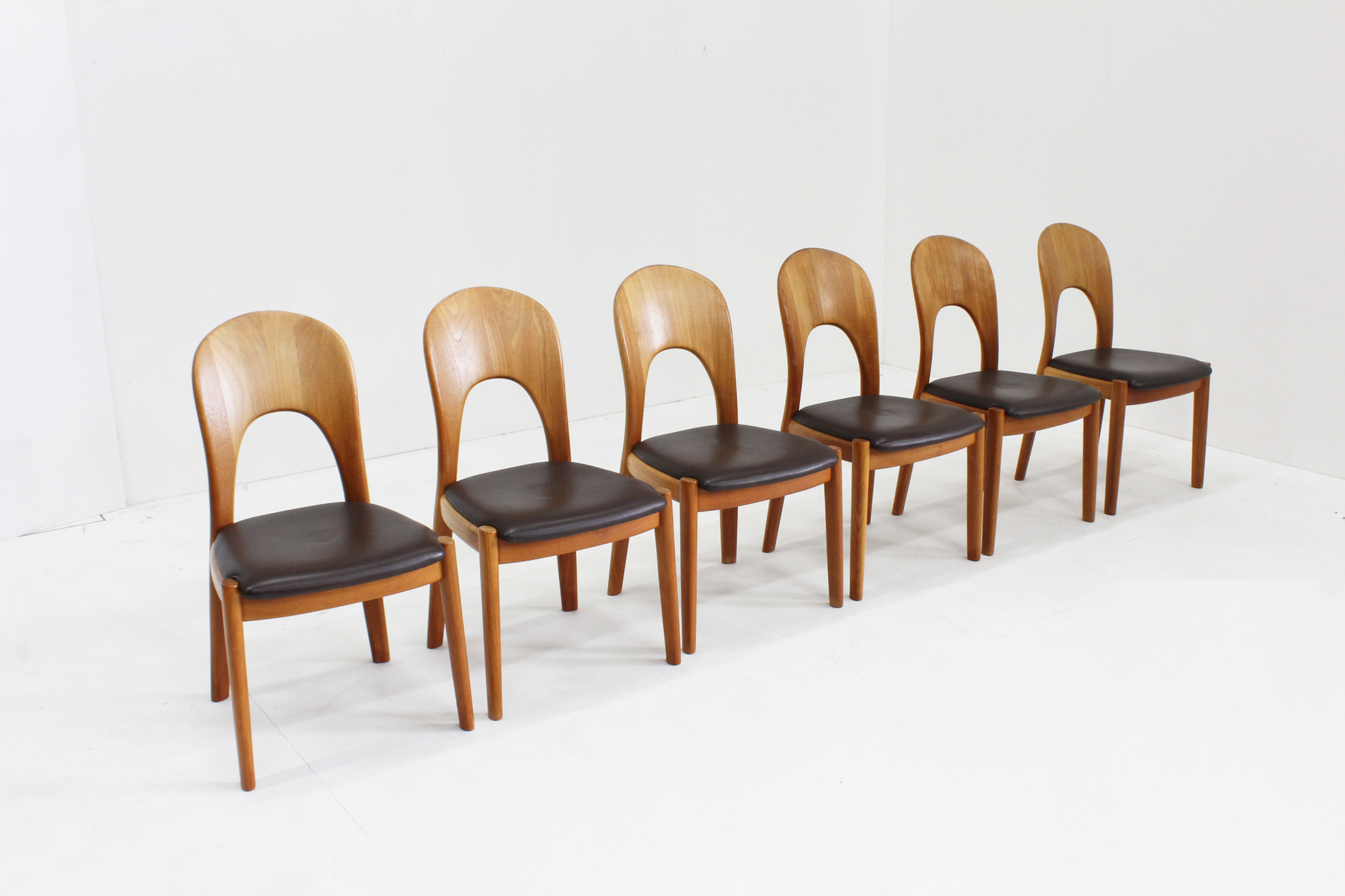 Vintage Danish teak dining chairs by Niels Koefoed Set of 6