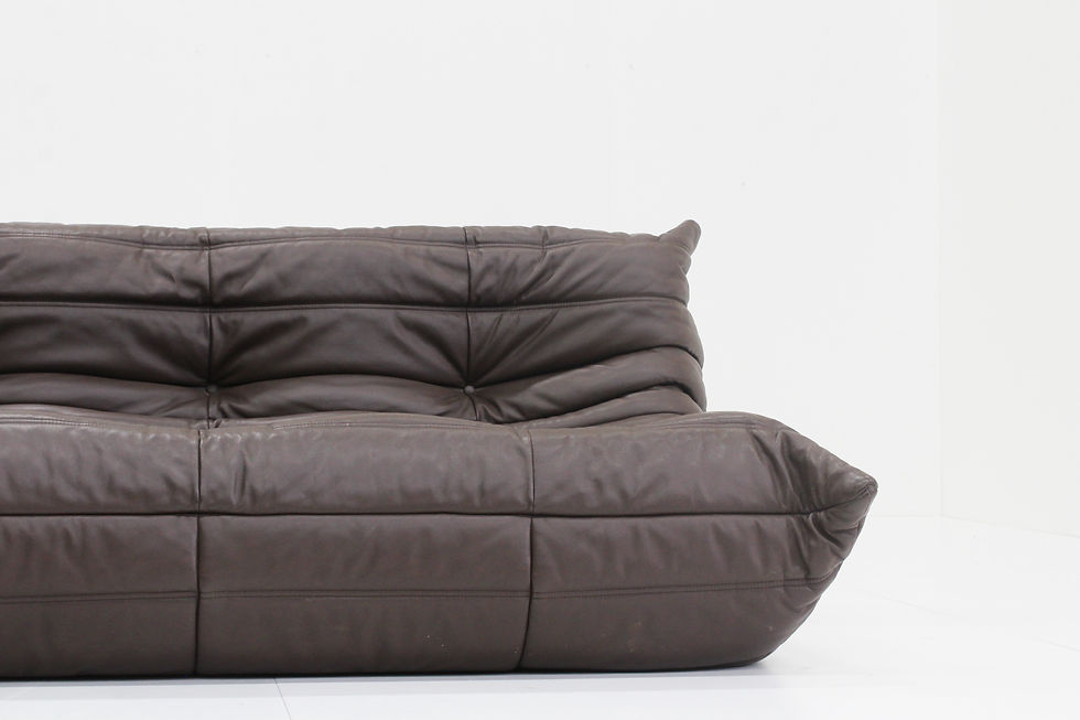 Thumbnail: Togo Ligne Roset 3 seater sofa brown leather by Michel Ducaroy for Ligne Roset