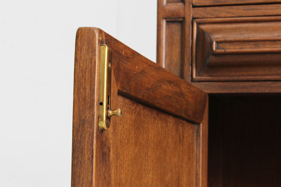Thumbnail: Vintage Spanish Brutalist high cabinet made of solid wood from the 1960s. Large cabinet beautifully designed with graphic squ