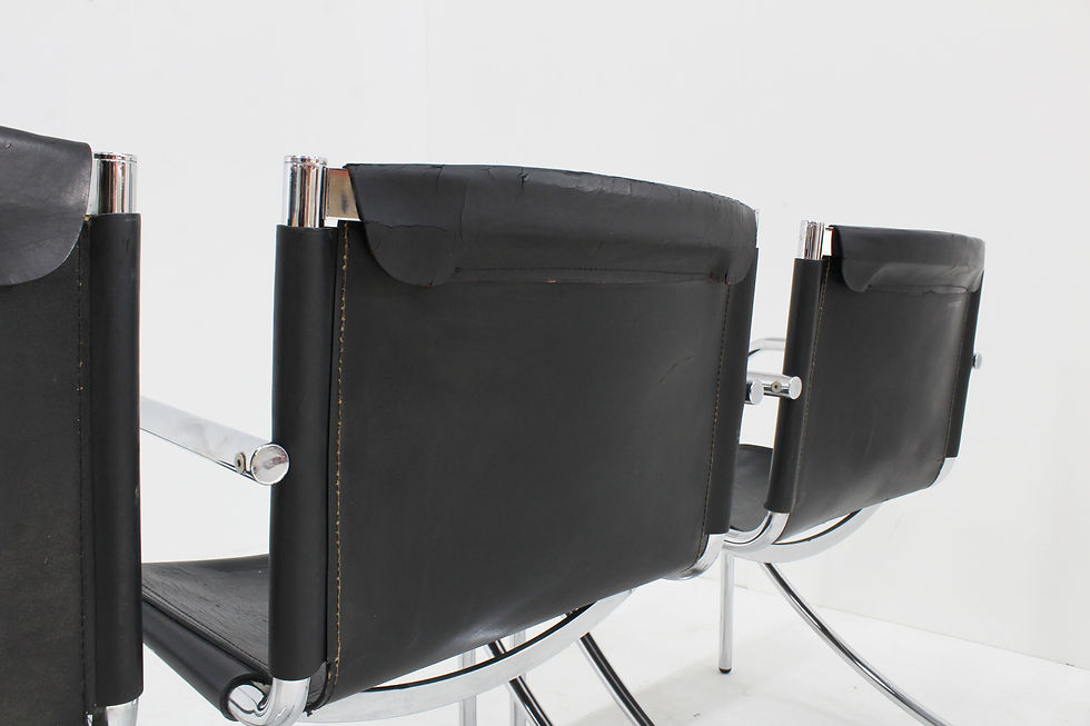 Thumbnail: Giotto Stoppino Black Leather and Chrome Vintage Dining Chairs Model Jot