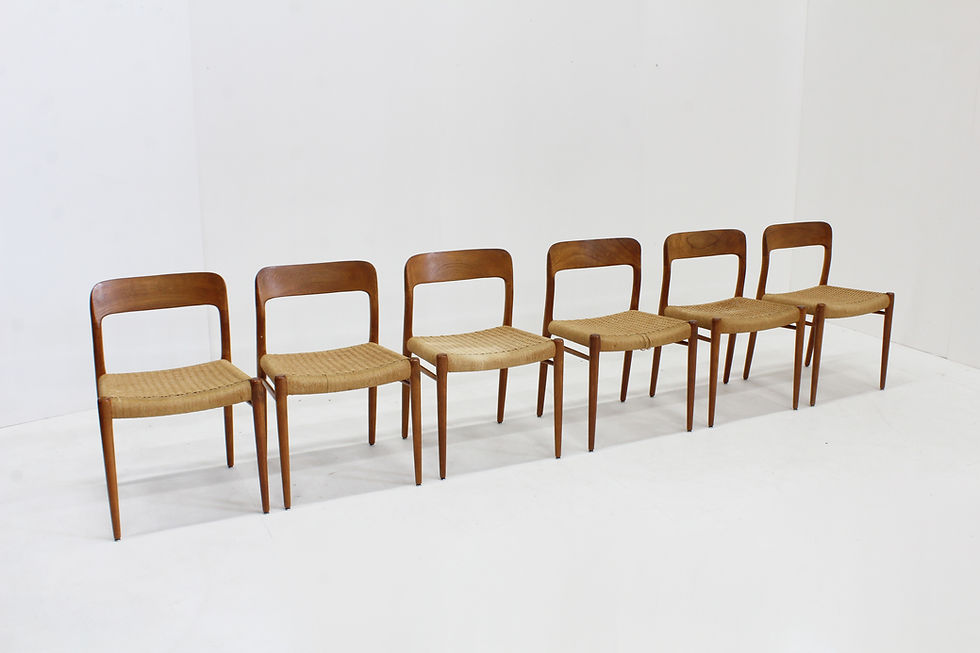 Thumbnail: Vintage dining chairs Model 75 by Niels Otto Møller papercord ,Set of 6