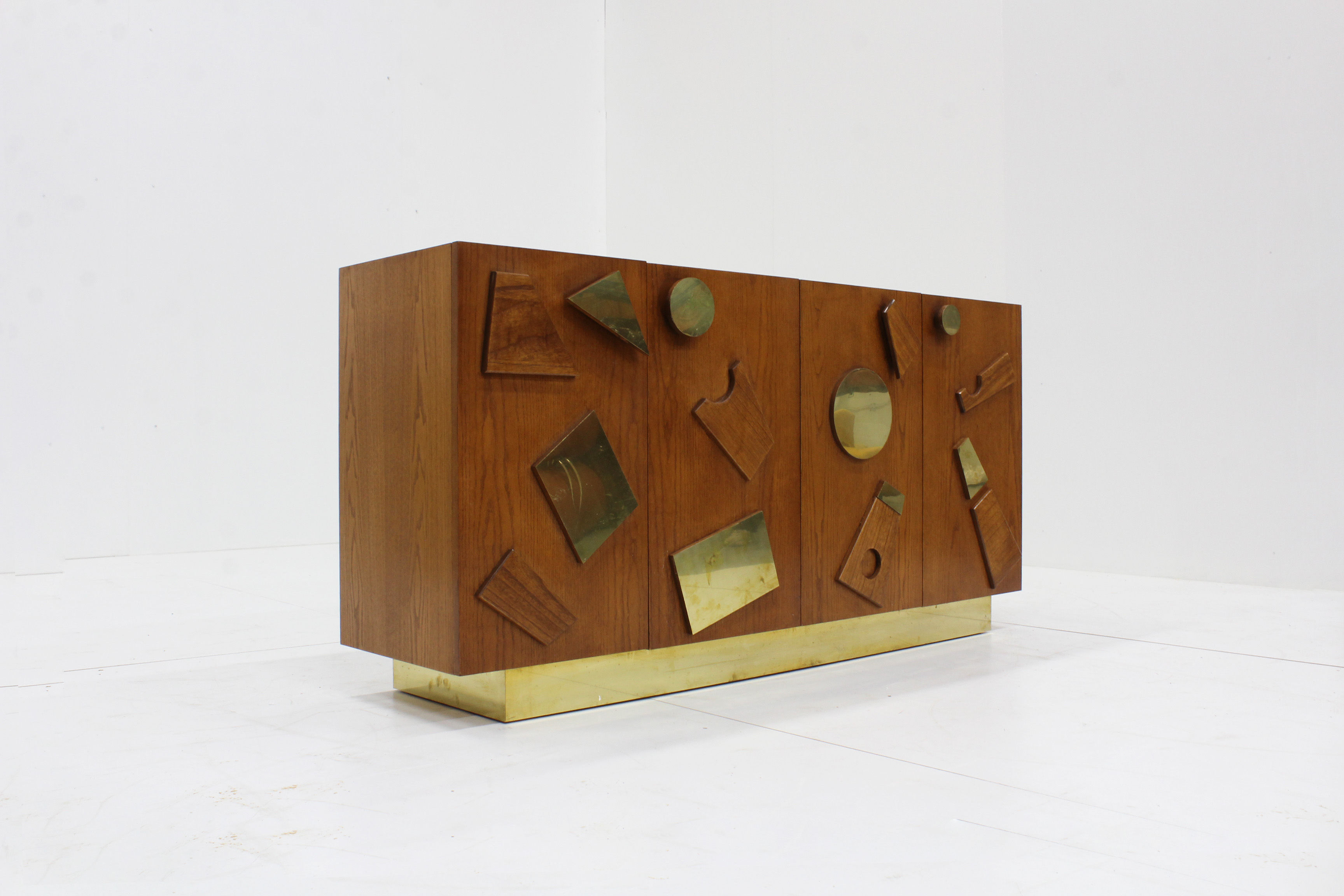 Italian Brutalist Sideboard wood and brass