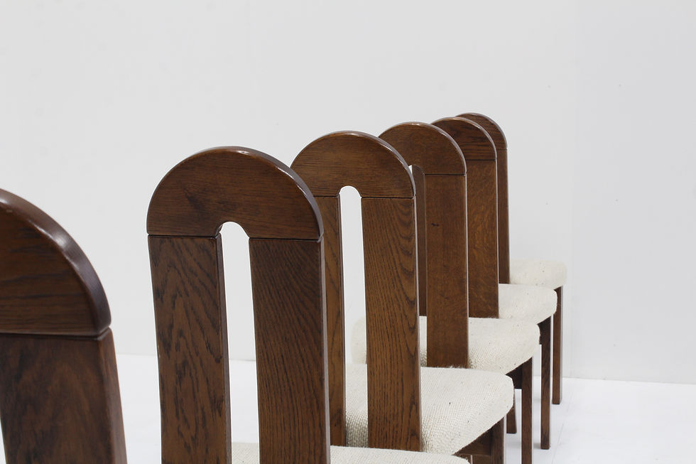 Thumbnail: Vintage brutalist dining room chairs designed in a u- shape with bended wooden frame from the 1970s.