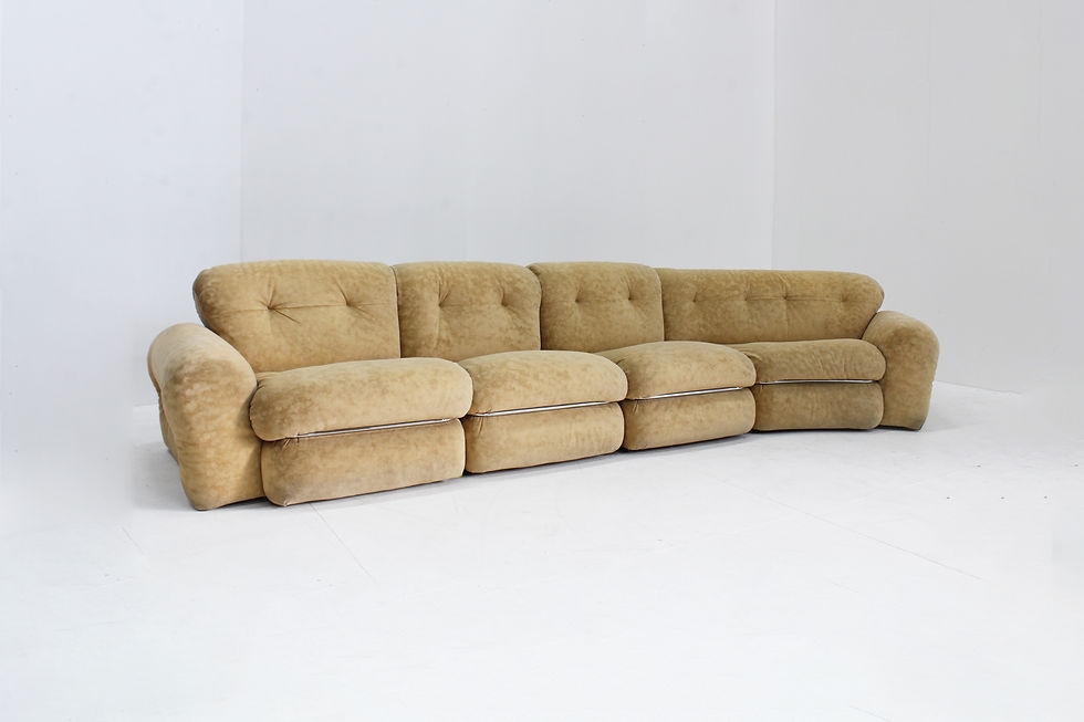 Thumbnail: Vintage Italian curved modular chrome sofa 1970s
