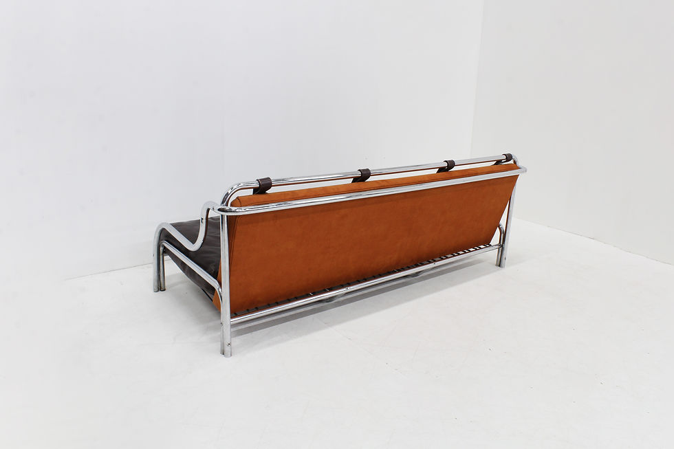 Thumbnail: Vintage Stringa Sofa by Gae Aulenti for Poltronova in brown leather, Italy, 1962