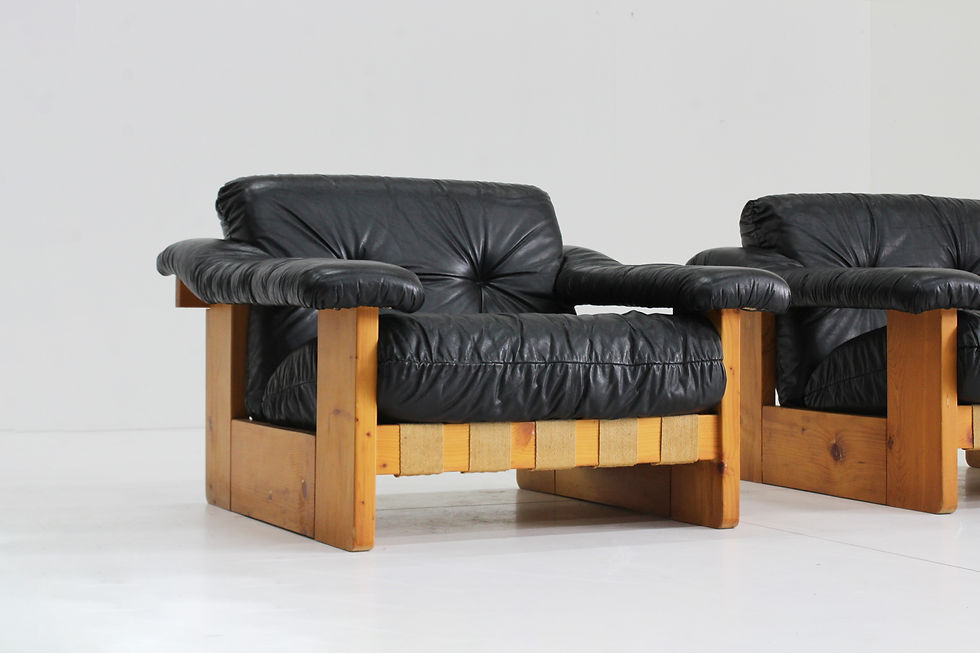 Thumbnail: Set vintage Italian armchairs Poltrona Munari 1970s pine wood , set of 2