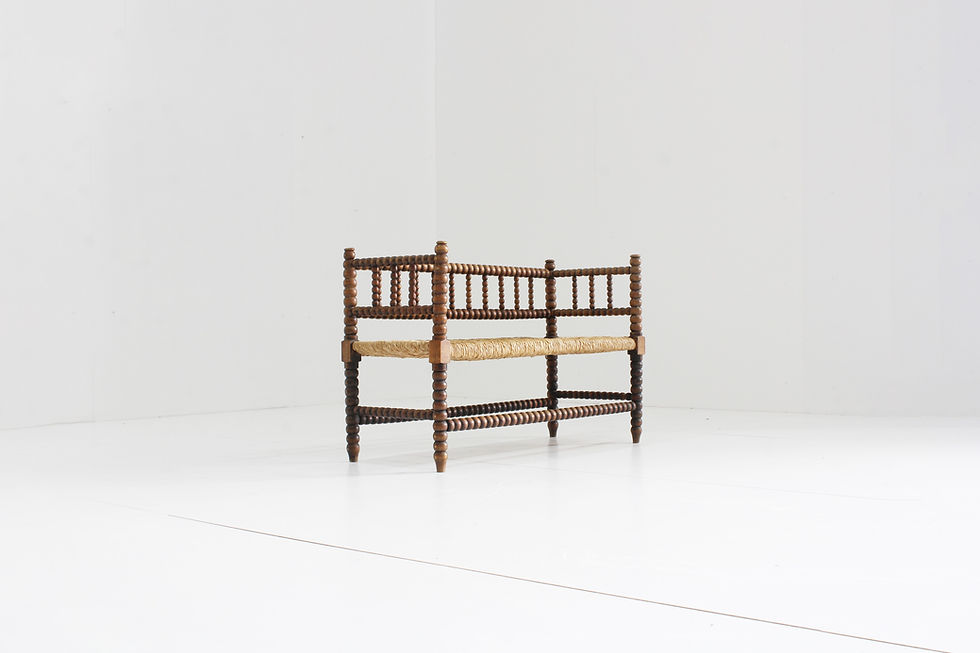 Thumbnail: Vintage Bobbin bench with rush seat 1920s