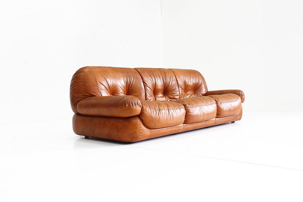 Thumbnail: Sapporo Italian cognac leather sofa Mobil Girgi 1970s