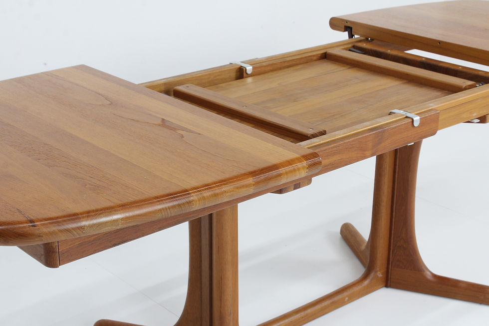 Thumbnail: Vintage Danish oval extendable dining table table solid teak