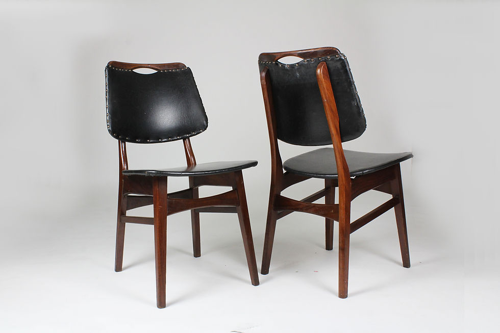 Thumbnail: Set vintage eetkamer stoelen zwart skai ( set van 4)