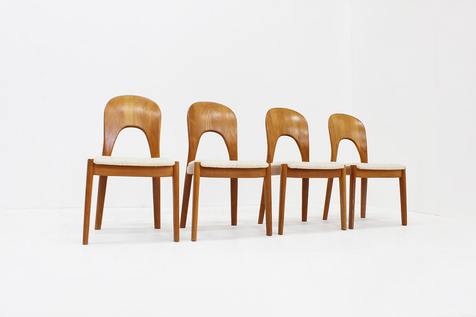 Vintage Danish solid teak dining chairs by Niels Koefoed 1960s set of 4