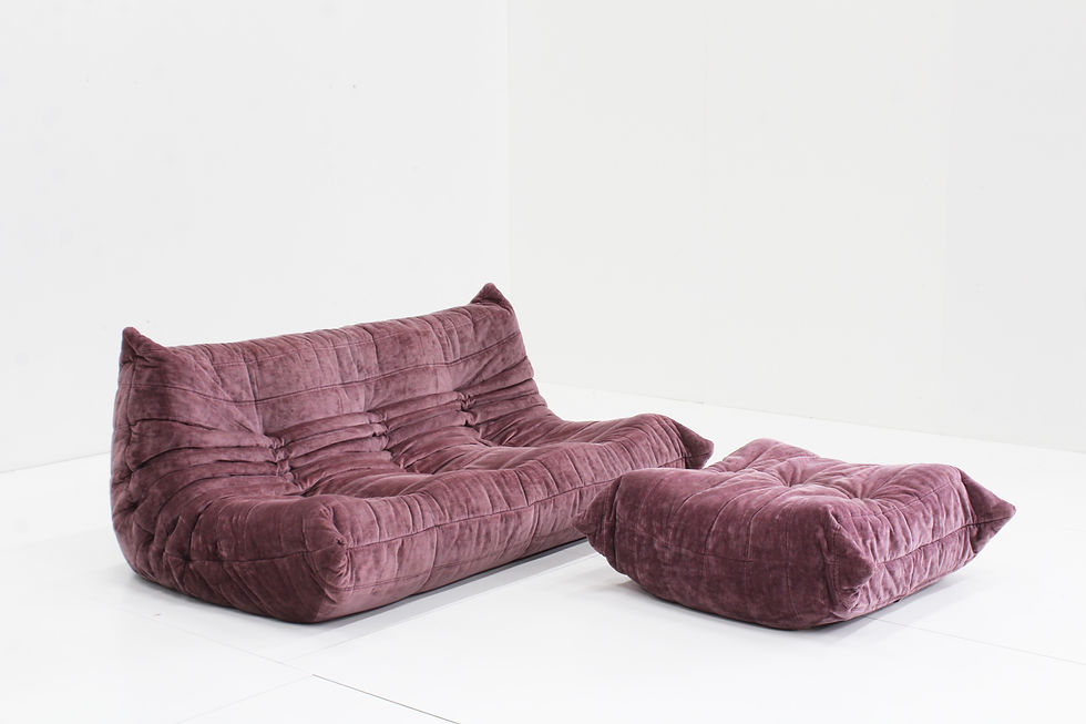 Thumbnail: Original Vintage Togo Ligne Roset 3 seater sofa and pouf by Michel Ducaroy
