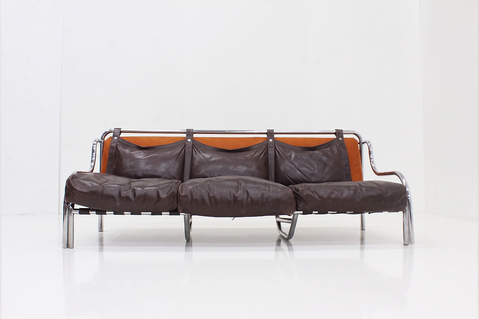 Vintage Stringa Sofa by Gae Aulenti for Poltronova in brown leather, Italy, 1962