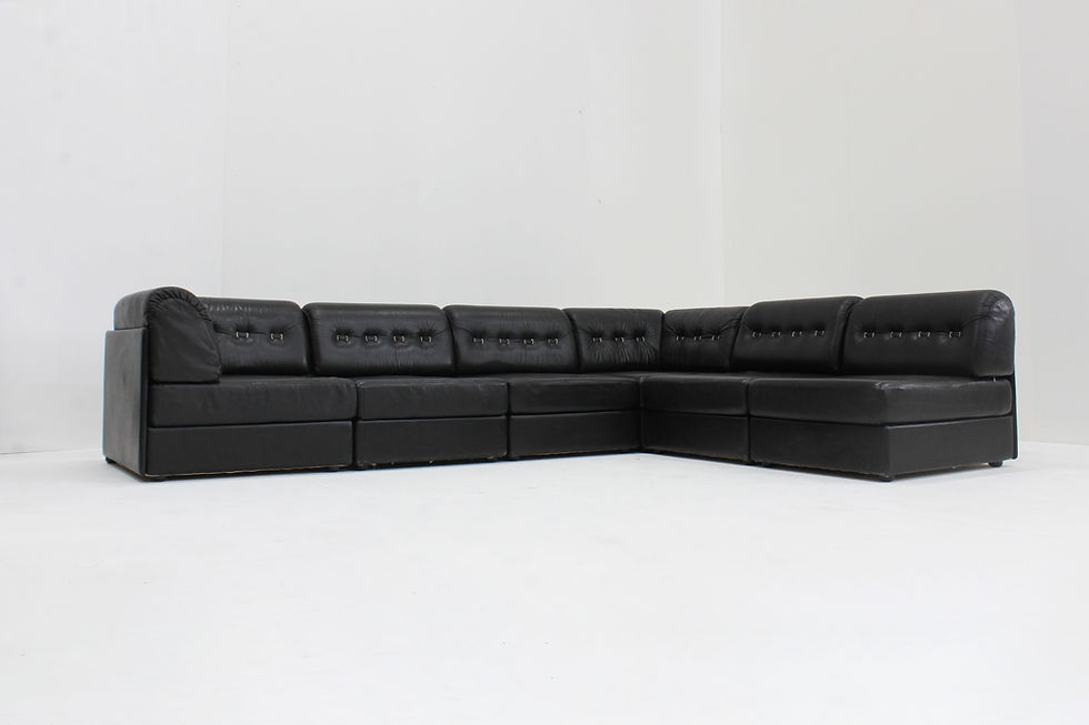 Thumbnail: Vintage modular sectional sofa in black leather from the 1970s