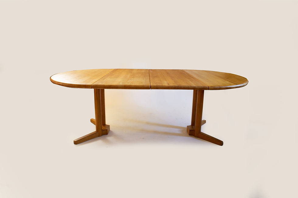 Thumbnail: Vintage deense ronde uitschuifbare eettafel massief hout