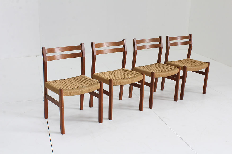 Thumbnail: Mid Century Danish teak and paper cord dining chairs 1960s , set of 4