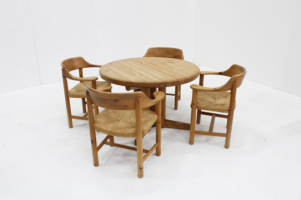 Vintage dining table and dining chairs set by Rainer Daumiller pine wood