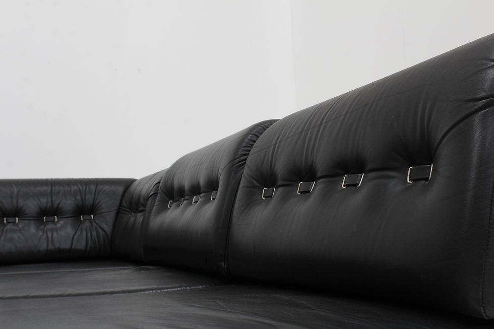 Thumbnail: Vintage modular sectional sofa in black leather from the 1970s