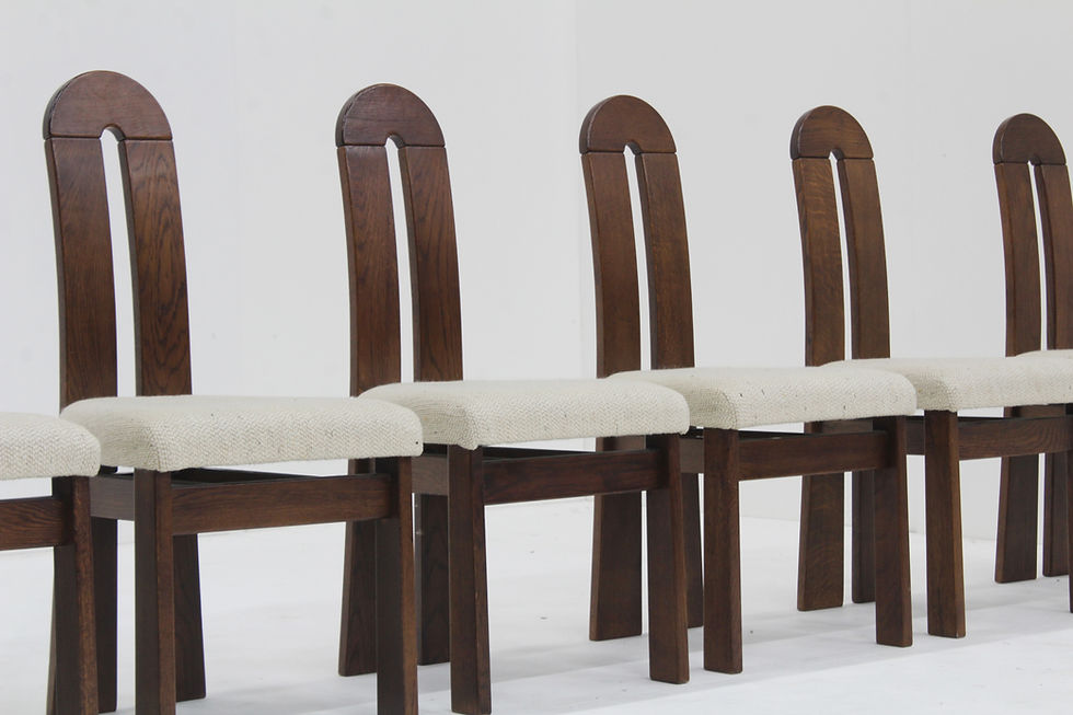 Thumbnail: Vintage brutalist dining room chairs designed in a u- shape with bended wooden frame from the 1970s.
