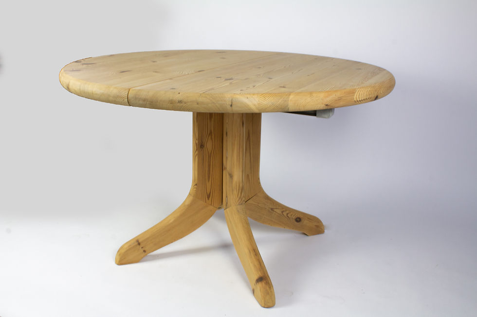 Thumbnail: Vintage ronde ovale uitschuifbare eettafel tafel massief grenen