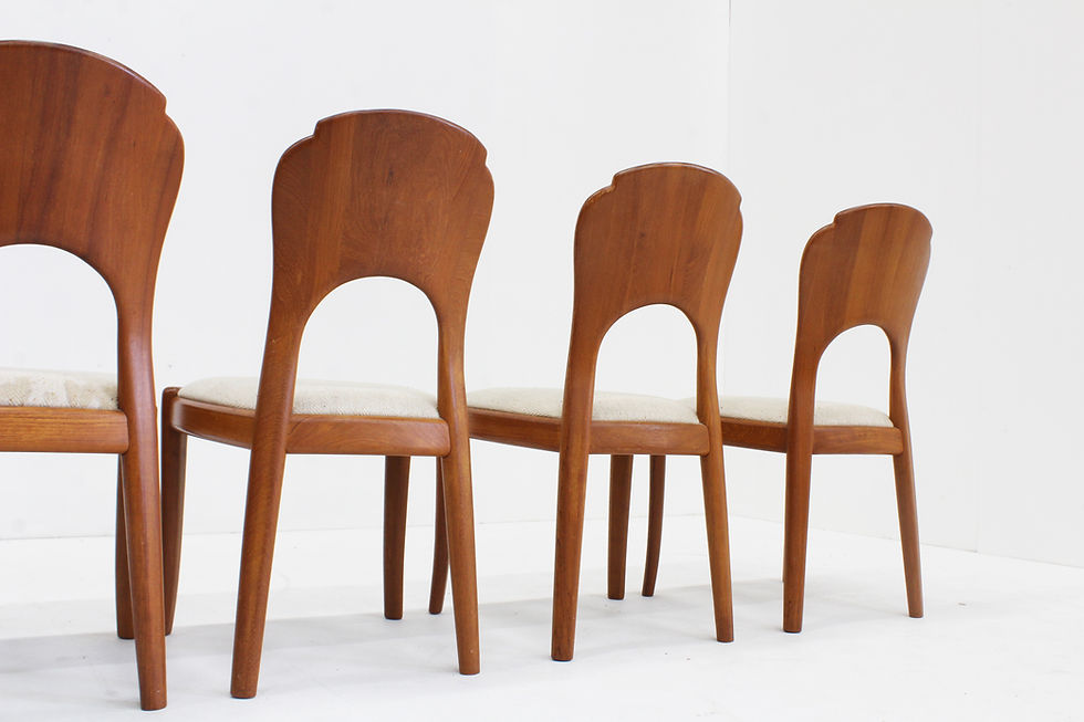 Thumbnail: Vintage mid century dining room chairs solid teak 1960s , set of 5
