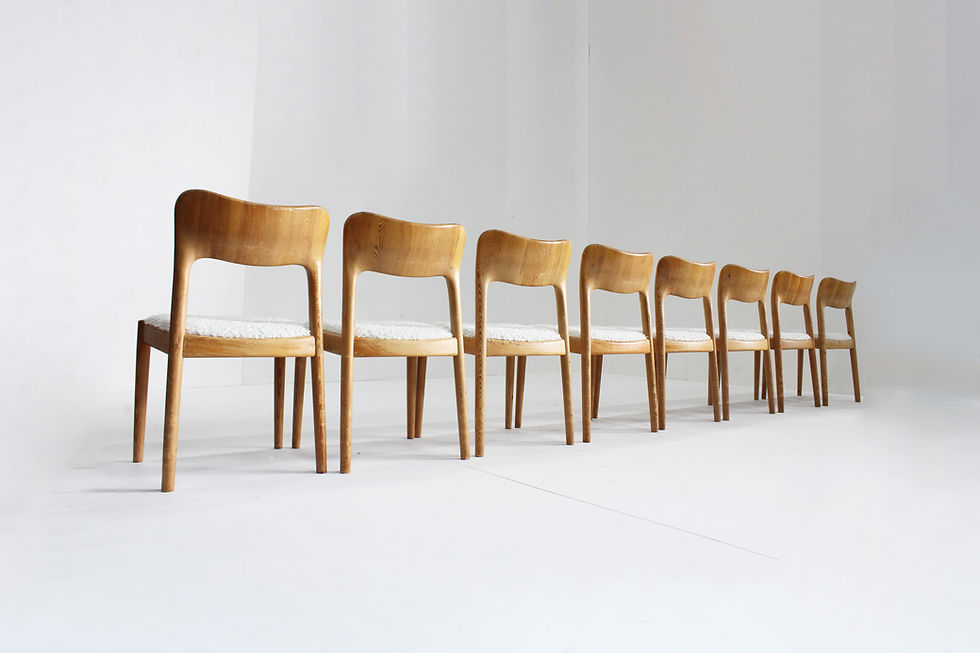 Thumbnail: Vintage Danish dining chairs designed by Niels Koefoed for Koefoed's Hornslet in the 1960s, Denmark. This mid-century dining