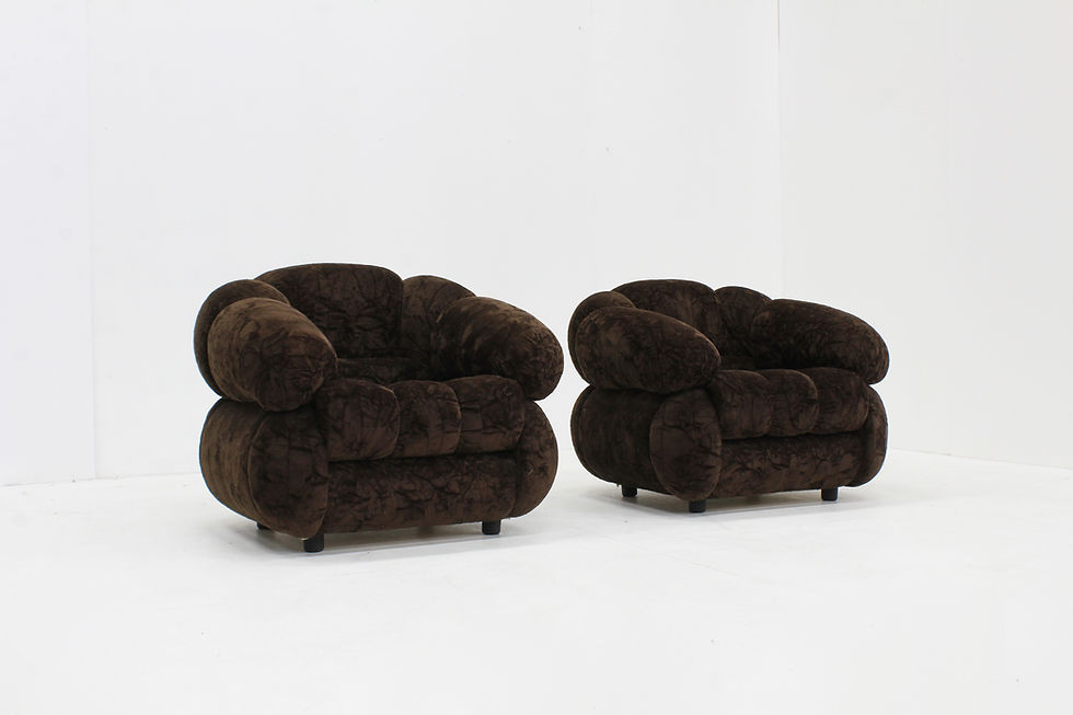 Vintage Italian armchairs brown velvet 1970s , set of 2