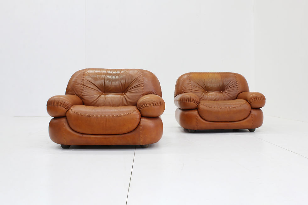 Thumbnail: Sapporo Italian cognac leather lounge chairs for Mobil Girgi 1970s , set of 2