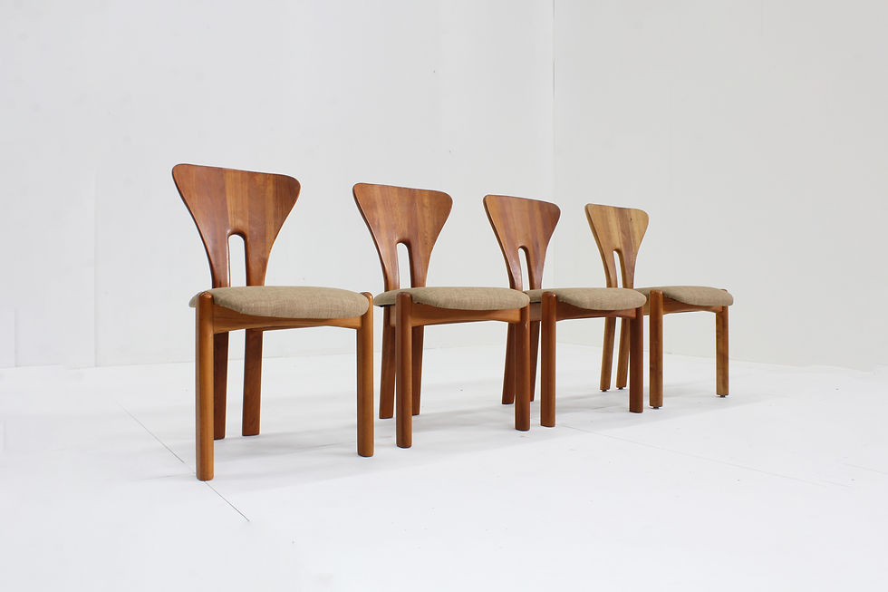 Thumbnail: Vintage Danish solid teak wood dining chairs designed in the 1960s, Denmark. Mid century design with a distinctive graphic de
