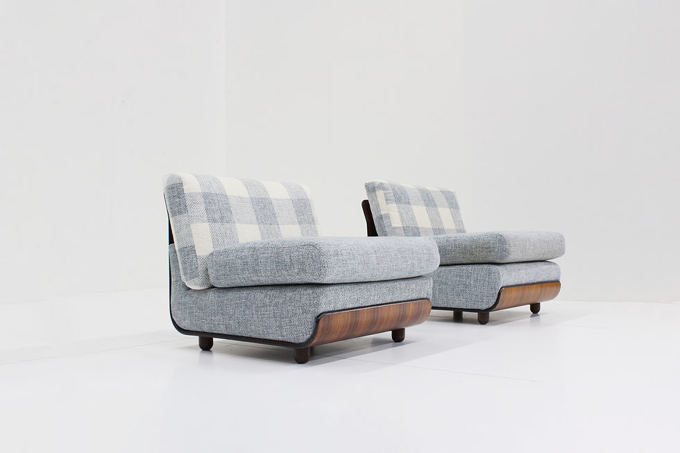 Thumbnail: Vintage italian armchairs wood and fabric 1970s , set of 2