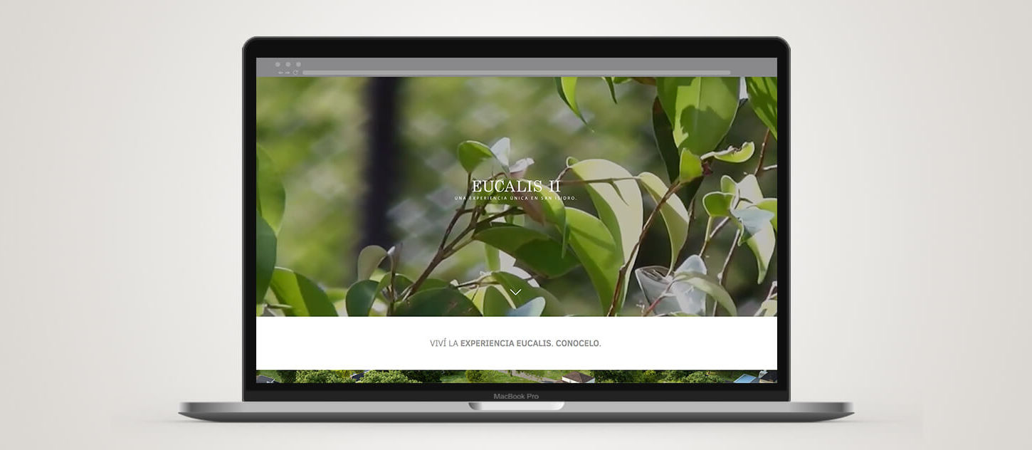 Eucalis II residential website on laptop featuring nature-inspired hero design for exclusive San Isidro development