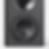Black speaker with two drivers on a gray background. The top is a larger cone, bottom a smaller one, with a logo beneath. Minimalist design.