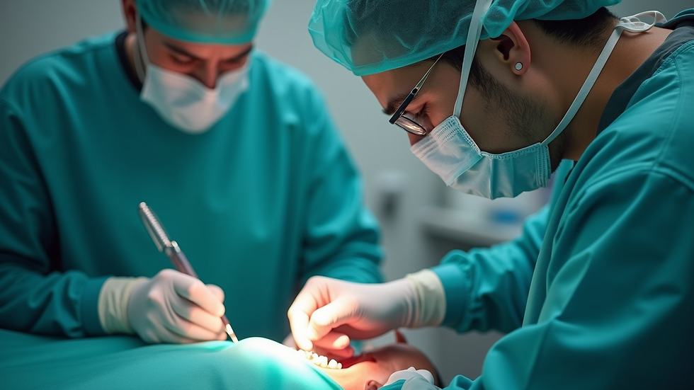 Close-up view of dental surgeon preparing for maxillofacial surgery