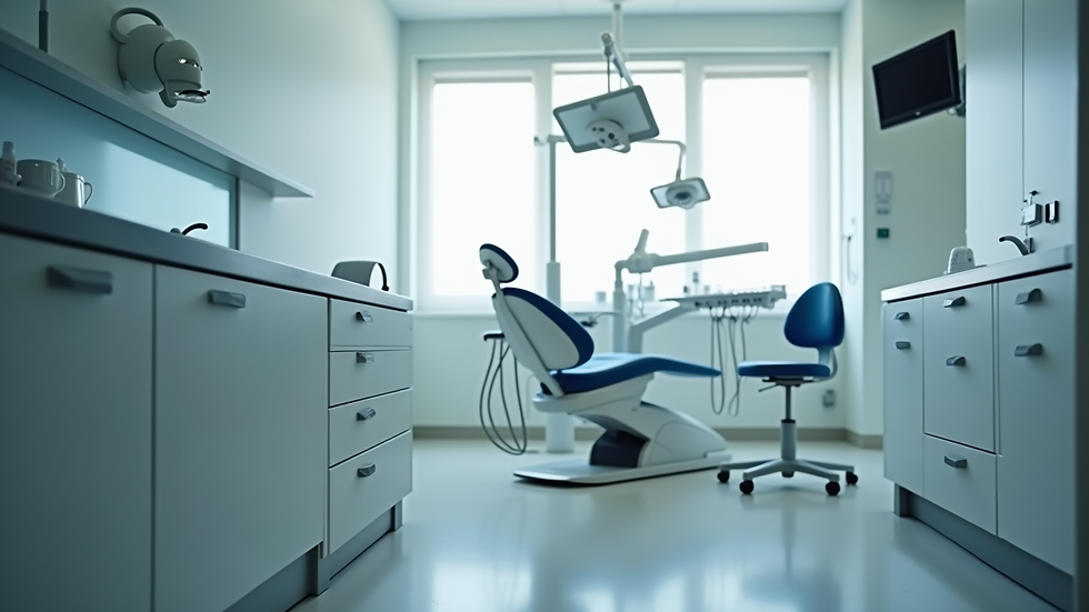 Eye-level view of dental clinic treatment room with modern equipment