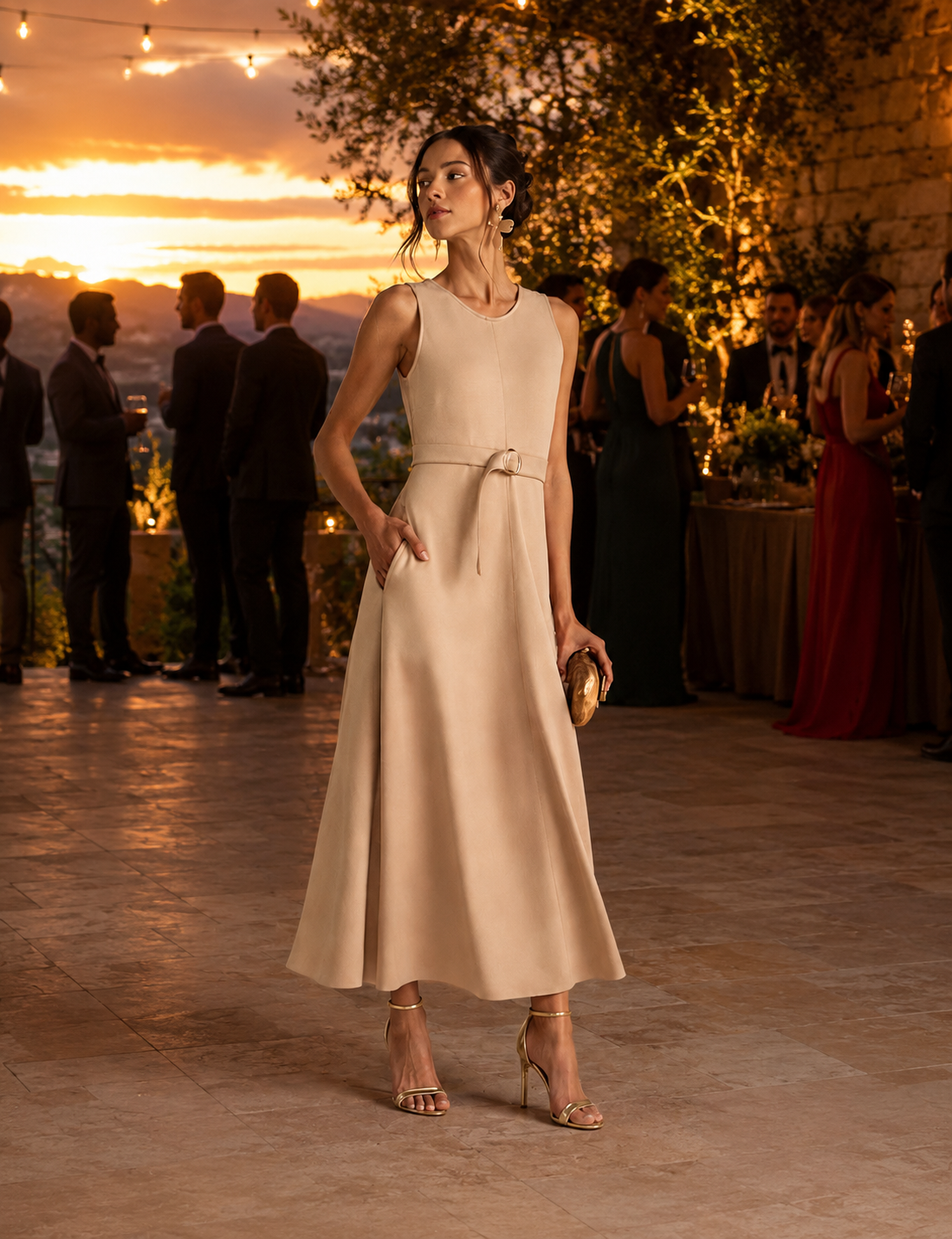 Vestido Maxi Midi em Malha Estilo Alfaiataria com Elastano