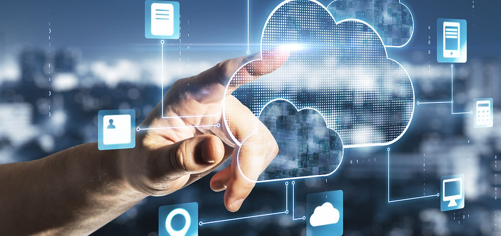 Cloud service concept with man finger touching digital screen with cloud service applicati