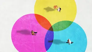Illustration symbolisant la coopération en entreprise et la dynamique collective au sein des équipes.