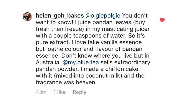Pandan Powder testimony Helen Goh | My Blue Tea
