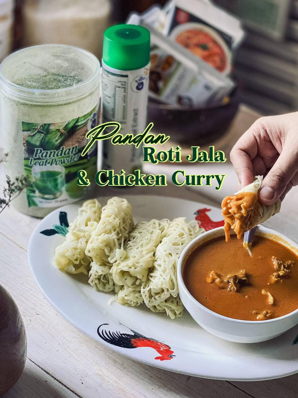 Pandan Roti Jala and chicken curry