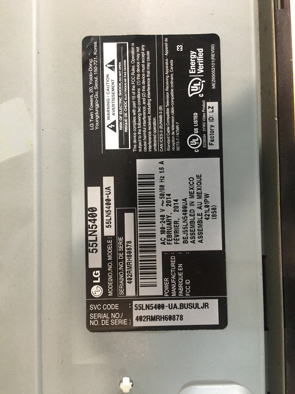 Thumbnail: LCD PANEL NC550DUN-SAAP1 EAJ62431901 LG 55LN5400-UA.BUSULJR 55LN5400-UA