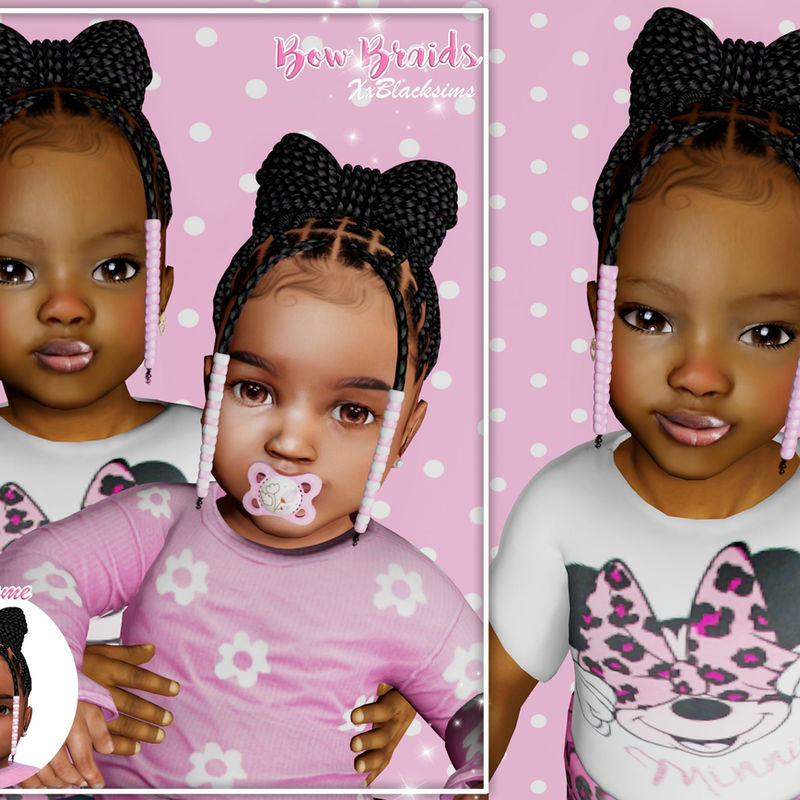 Bow Braids by XxBlacksims Sims 4 hair CC