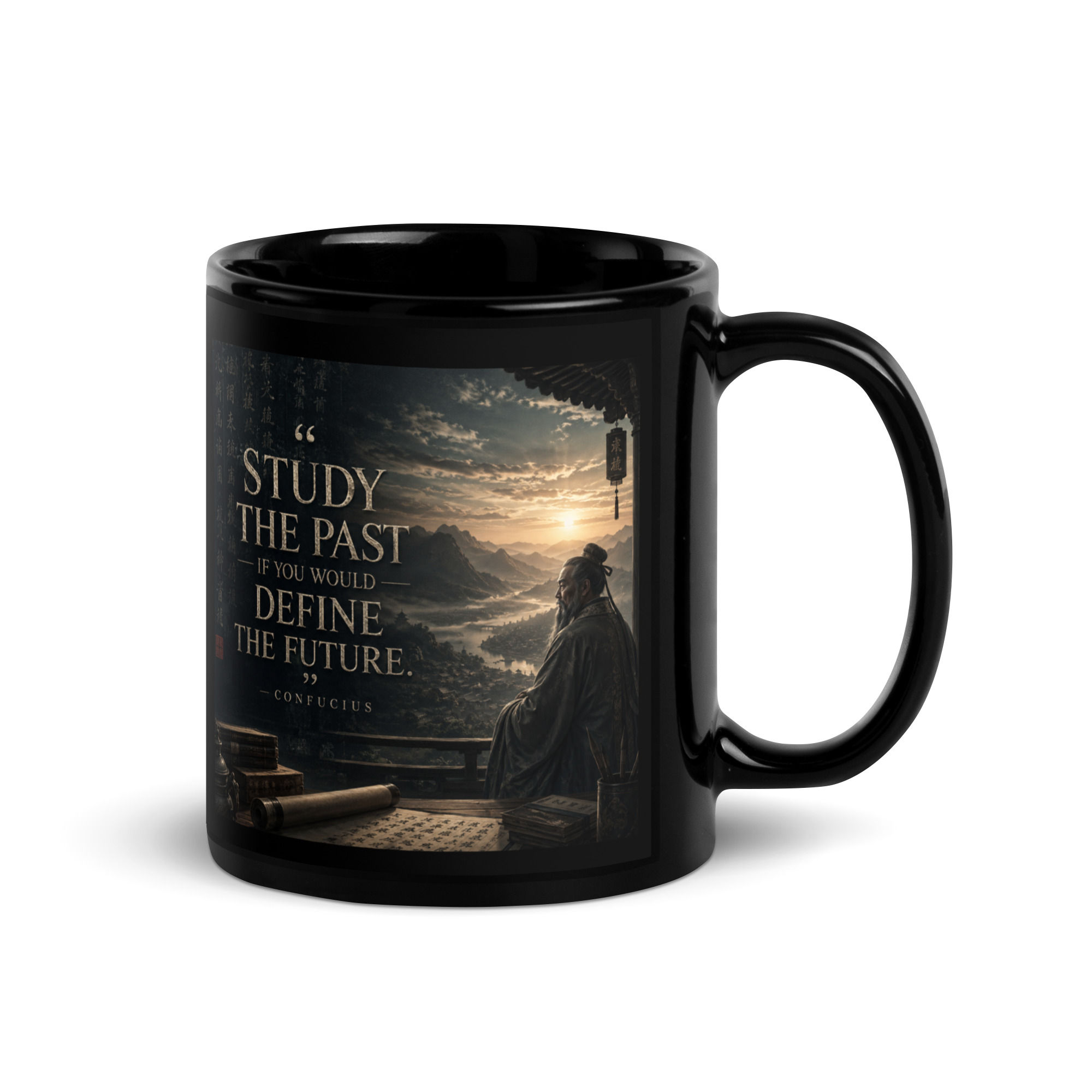 "Study the past..." - Confucius Black Ceramic Mug