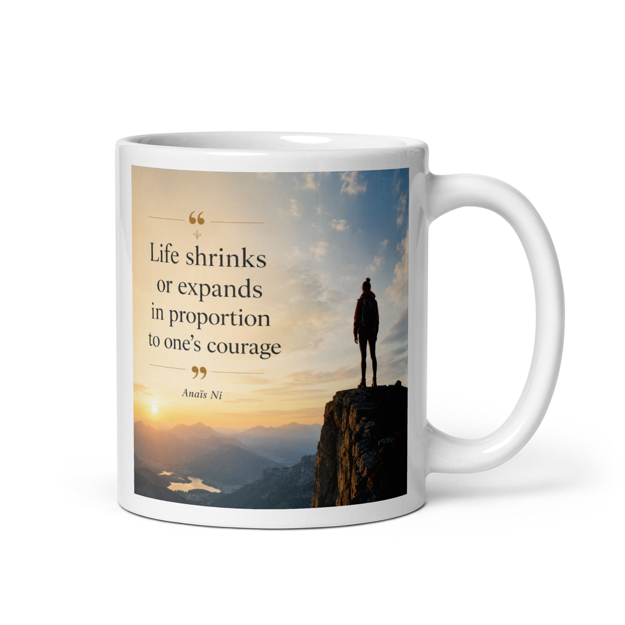 "Life shrinks or expands..." - Anaïs Ni White Glossy Mug