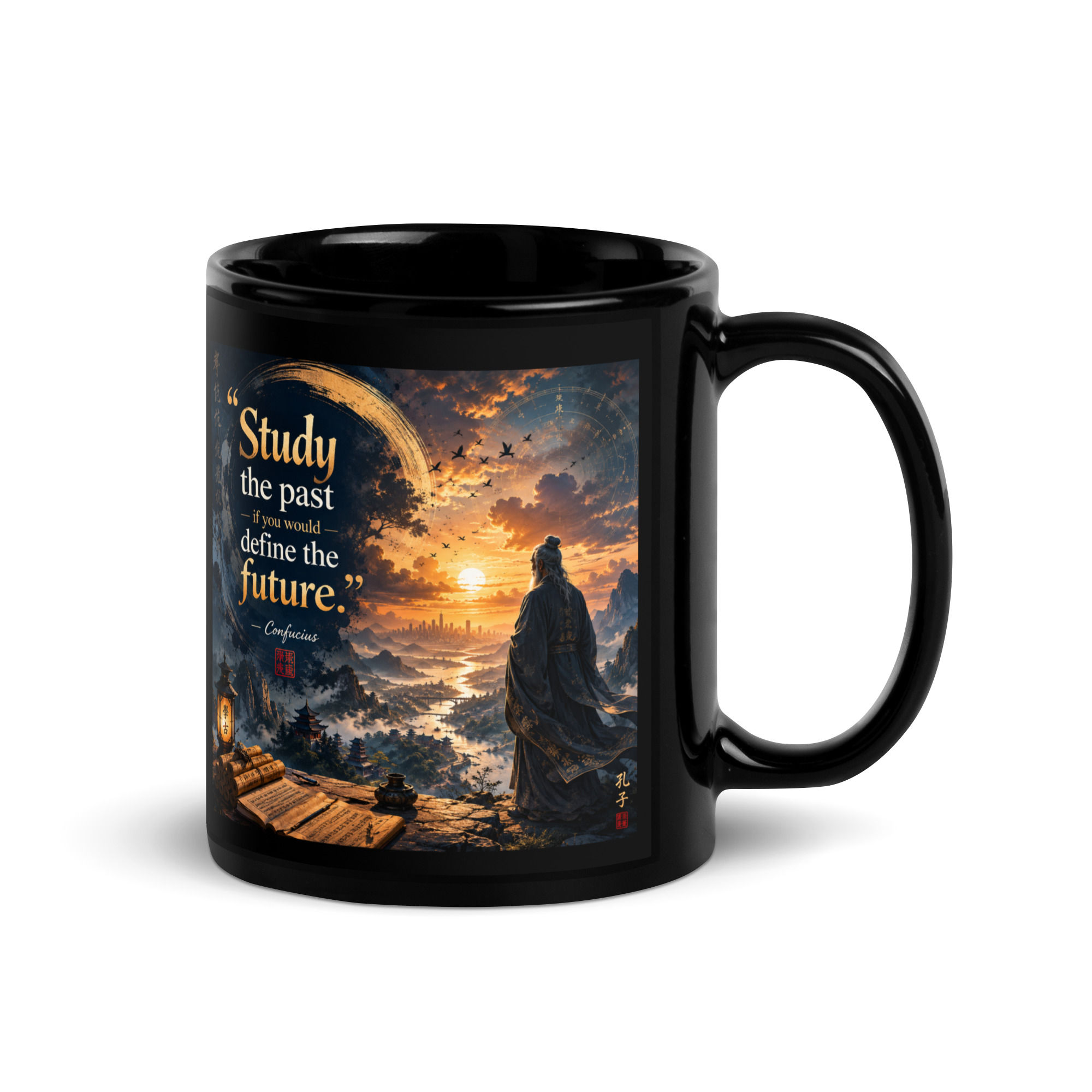 "Study the Past..." — Confucius Black Ceramic Mug