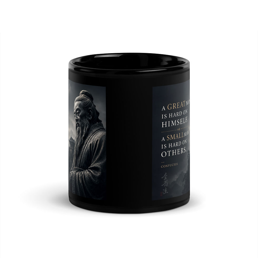 Thumbnail: "A great man is hard on himself..." - Confucius Black Glossy Mug