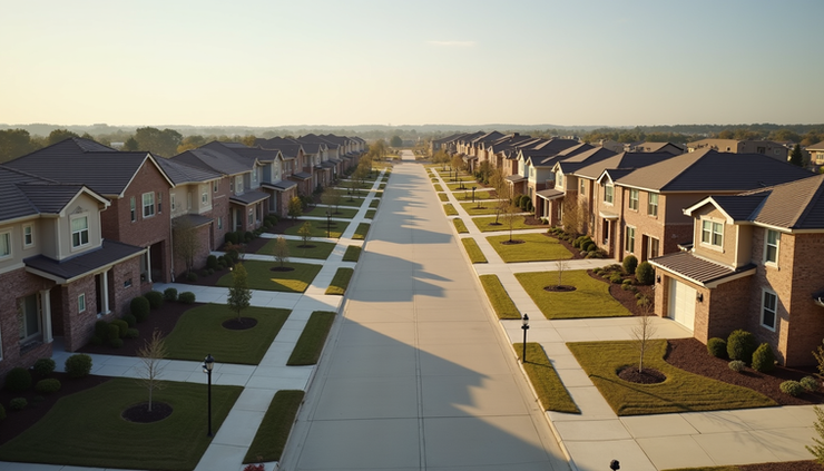 High angle view of a residential street with new home developments in Fort Worth