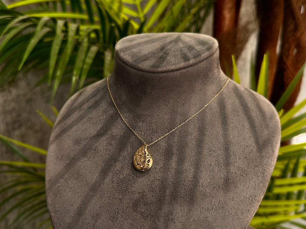 14 Ayar Altın Dantel Desenli Damla Kolye