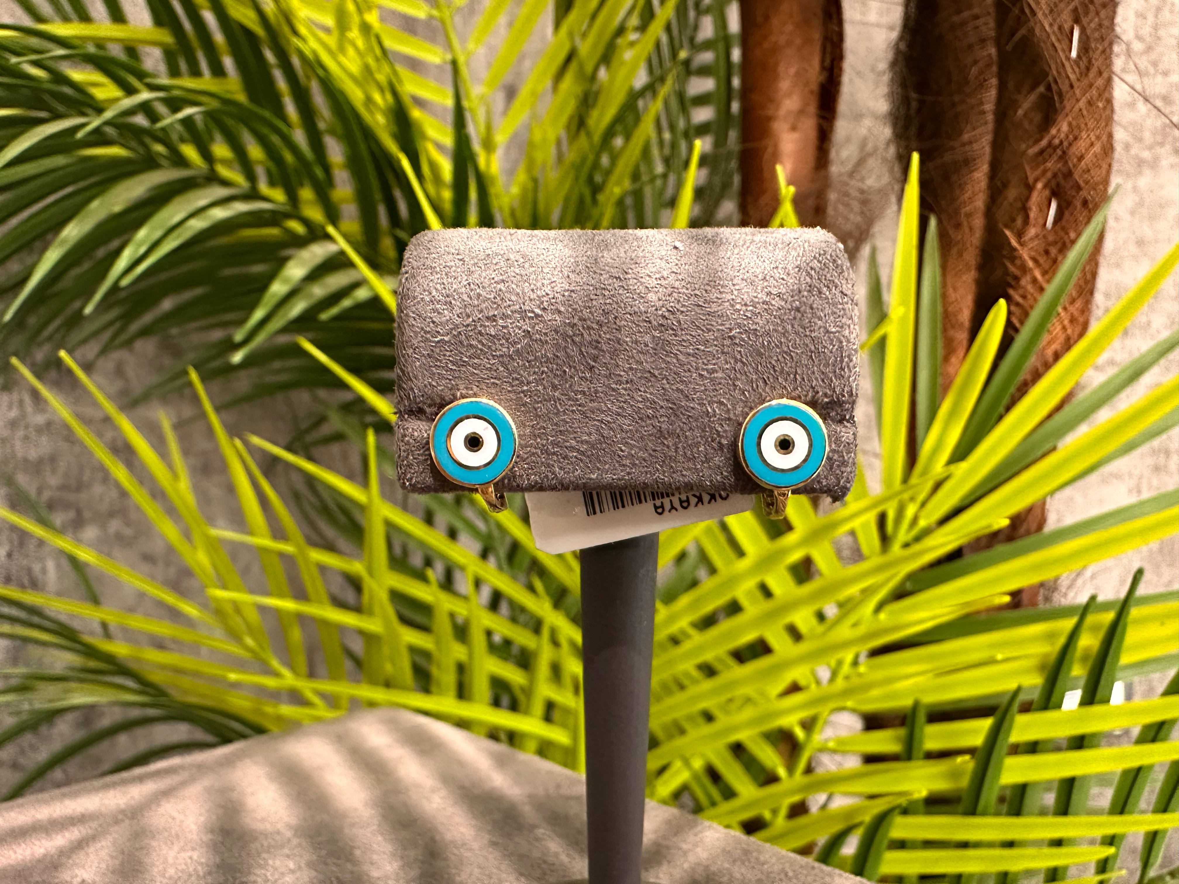 Mini Occhio – Açık Mavi Nazar Boncuklu Altın Küpe