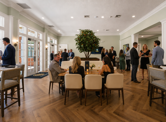 Guests socializing in the elegant Florida Room lounge.